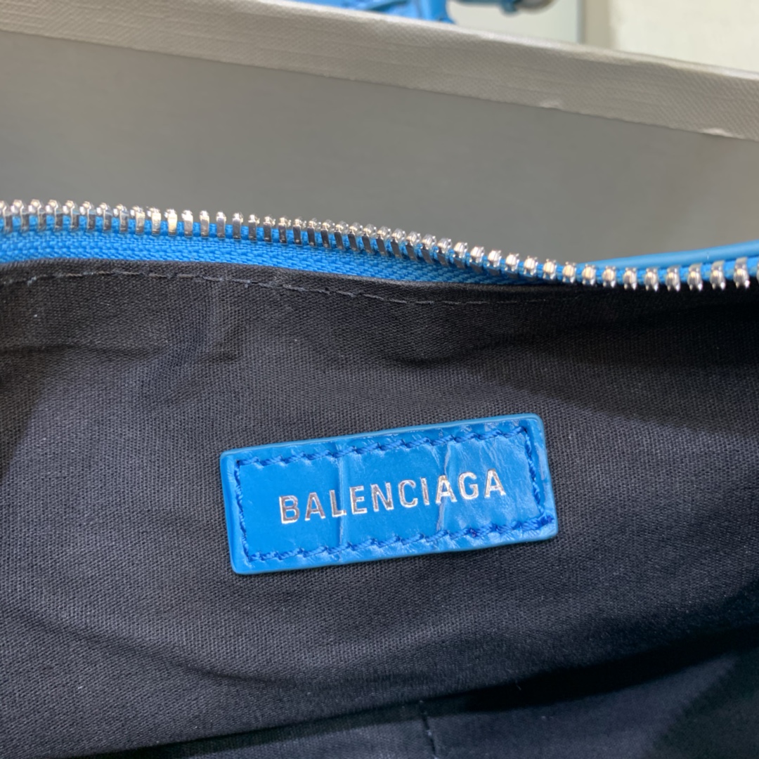 Balenciaga Le Cagole XS Shoulder Bag Crocodile Embossed Blue